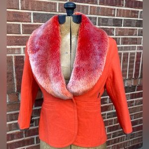 Beautiful Orange Blazer with detachable faux fur color, pleated in the back